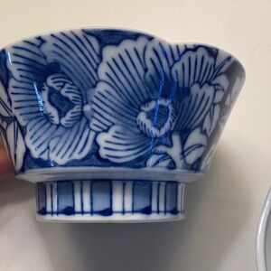 Vintage Set Japanese Blue White Porcelain Bowl Arita Style Sometsuke Scallop Rim